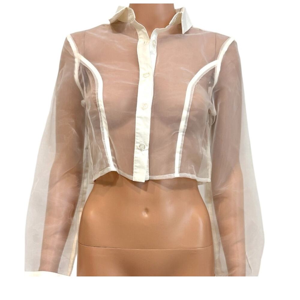 Superdown S Helena sheer button front crop top blouse TLS1 3658
